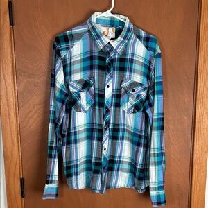 OP Ocean Pacific Mens Large vintage 90s Light Weight Plaid Shirt